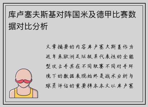 库卢塞夫斯基对阵国米及德甲比赛数据对比分析